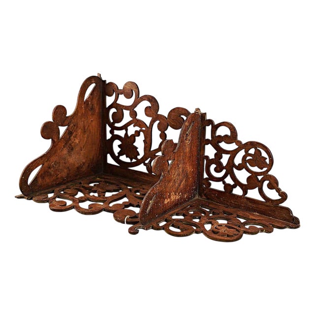 Vintage Carved Wooden Corner Shelf For Sale