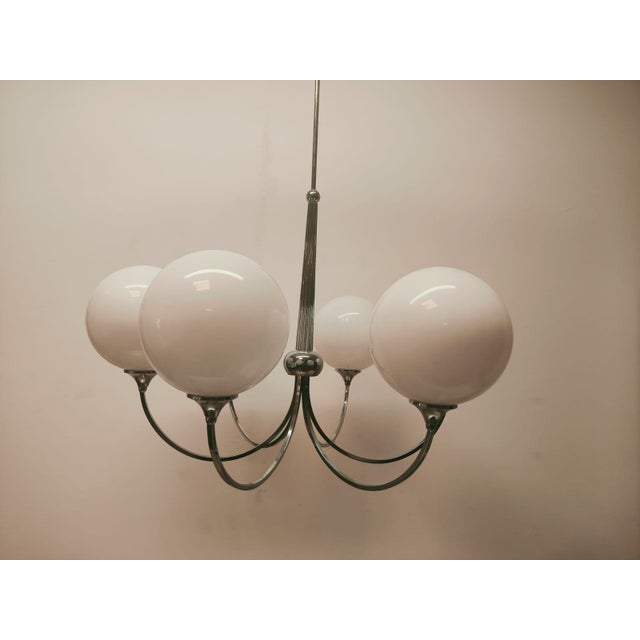 1980s 6-Light Chrome Chandelier with Glossy White Sphere Glasses, 1980s For Sale - Image 5 of 18