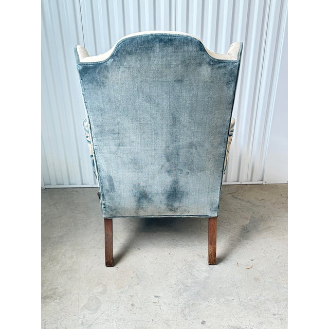 Vintage Woodmark Mary Webb Wood Blue "Tree of Life" Embroidered Wingback Chair For Sale - Image 10 of 12