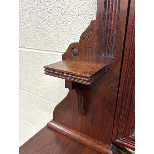 Brown Antique Victorian Eastlake Walnut Dresser With Swivel Mirror and Marble Inlay For Sale - Image 8 of 14