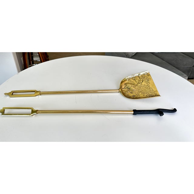 Vintage James Mont Style Brass Fireplace Shovel & Poker Duo – Mid-Century Asian For Sale - Image 4 of 11