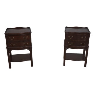 Pair Chippendale Mahogany 2 Drawer Nightstands For Sale