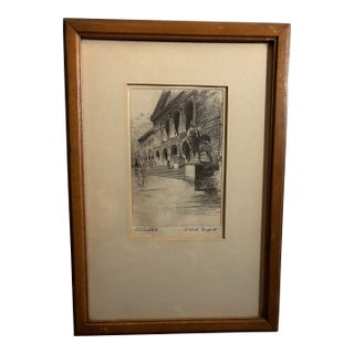 Framed Early 20th-Century Signed Chester Danforth Etching of the Arts Institute of Chicago For Sale