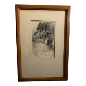 Framed Early 20th-Century Signed Chester Danforth Etching of the Arts Institute of Chicago