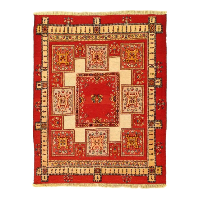 Red Color Persian Flat Weave Sumak Rug 4'11'' X 6' For Sale