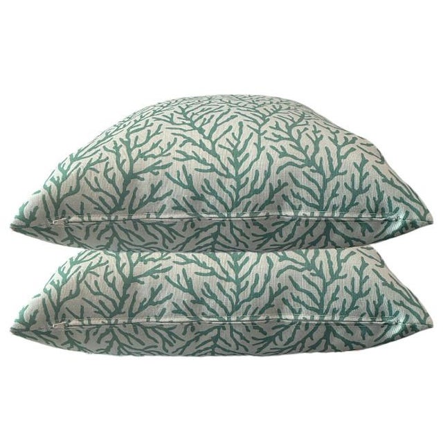 2020s Set of 20'' Aqua Coral Print Pillows For Sale - Image 5 of 6