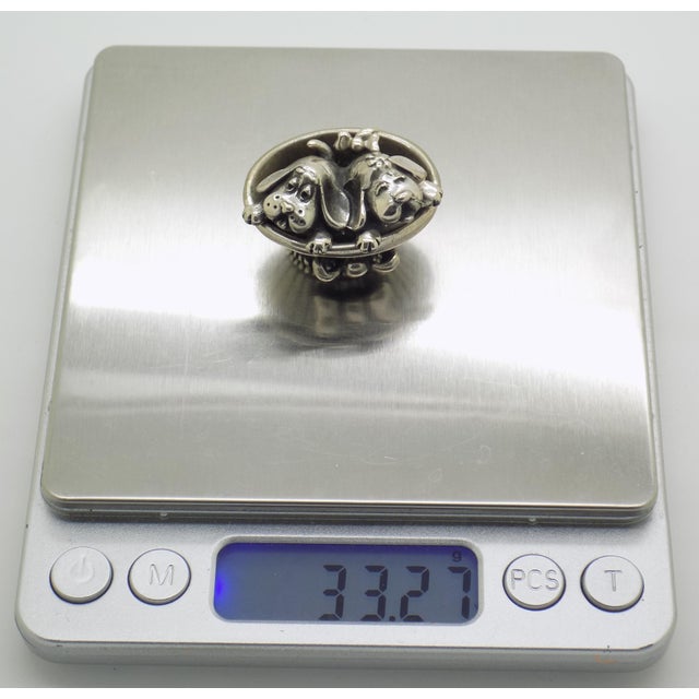 Vintage Italian Handmade Genuine Silver Sleeping Puppies Basket Figurine Sacchetti Arezzo 800 Continental Silver Dog Miniature Sculpture For Sale - Image 11 of 13
