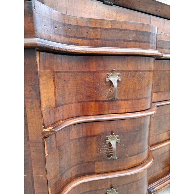 Antique Baroque Secretaire with Curved Drawers and Walnut Veneer For Sale - Image 13 of 18