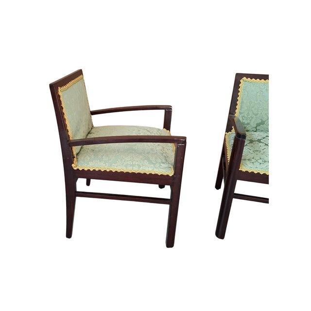 Vintage Armchairs in Mahogany and Fine San Leucio Silk, 1970s, Set of 2 For Sale - Image 10 of 16
