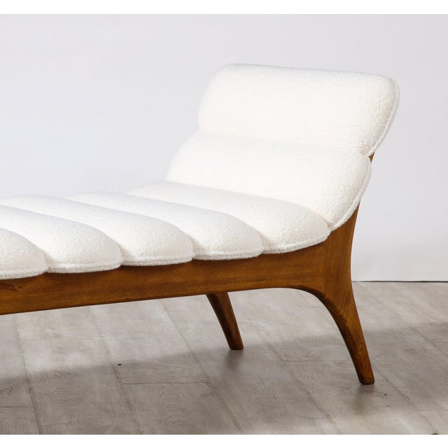 Italian Contemporary Walnut and Channel Tufted Chaise Longue or Daybed