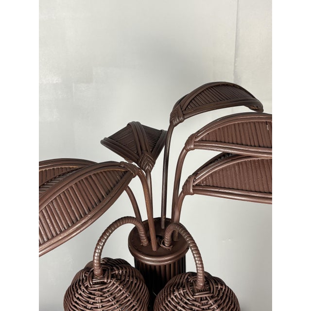 1970s Pencil Reed Rattan Palm Tree Table Lamp in the style of Mario Lopez Torres, 1970s For Sale - Image 5 of 17