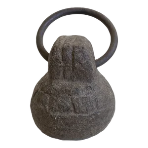Antique Hand-Carved Granite Horse Tether Stone W/ Forged Iron Ring