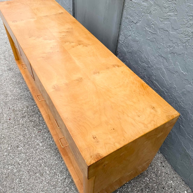Mid Century Modern Burlwood Dresser With Copper Legs For Sale In West Palm - Image 6 of 10