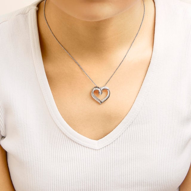 Haus of Brilliance 14K Rose Gold Plated Sterling Silver 1/2 Cttw Diamond Open Heart Pendant Necklace For Sale - Image 4 of 5