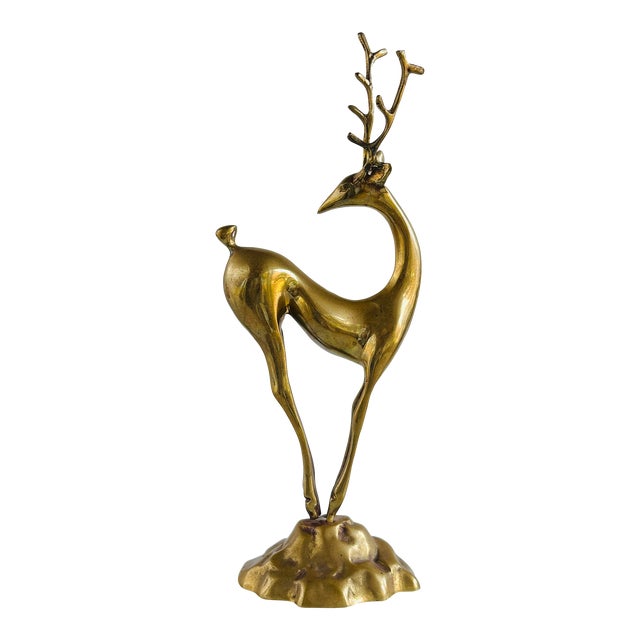 Deco Style Mid-Century Brass Deer Figure For Sale