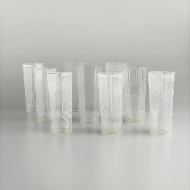 Carlo Scarpa Vintage Reticello Glasses by Carlo Scarpa for Venini, 1938, Set of 9 For Sale - Image 4 of 13