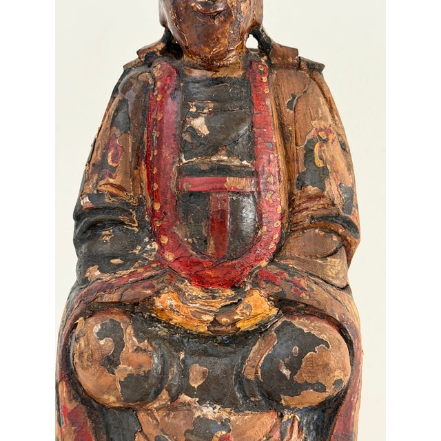 Chinese Antique Chinese Polychrome Carved Wood Amitayus Buddhist Devotional Figure For Sale - Image 3 of 12