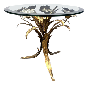 Vintage Gilt Metal Flower Side Table, 1960s