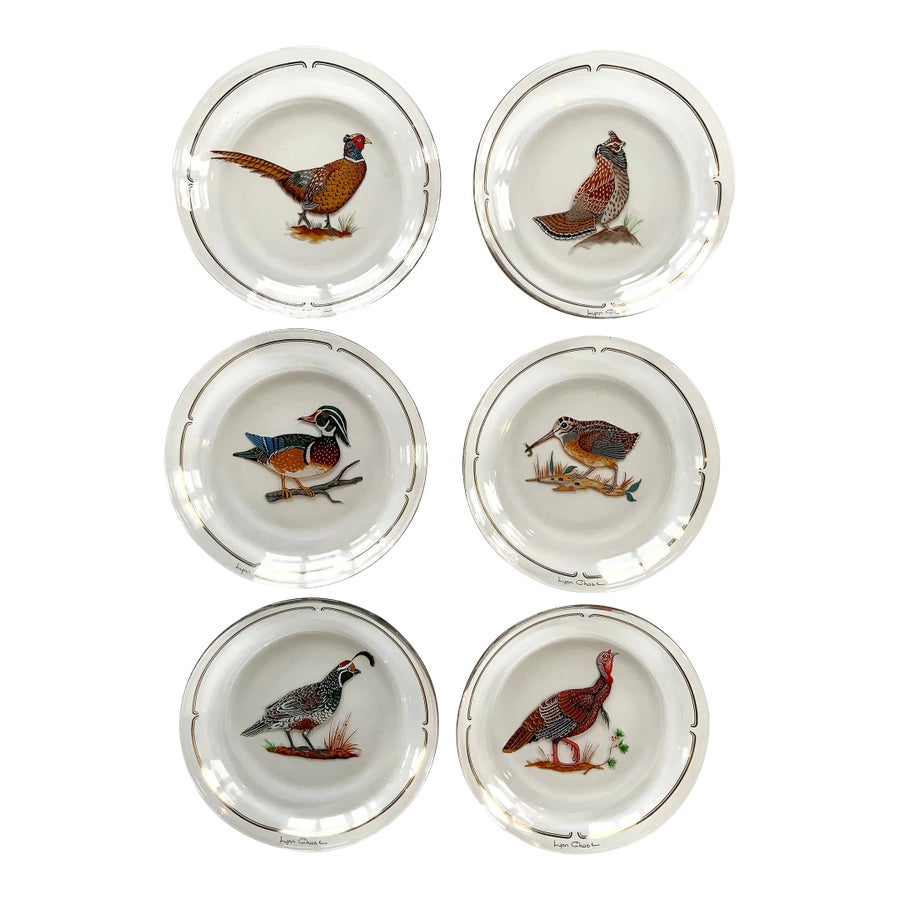 Late 20th Century Winter Game Birds Red Glassware Canapé Plates by 