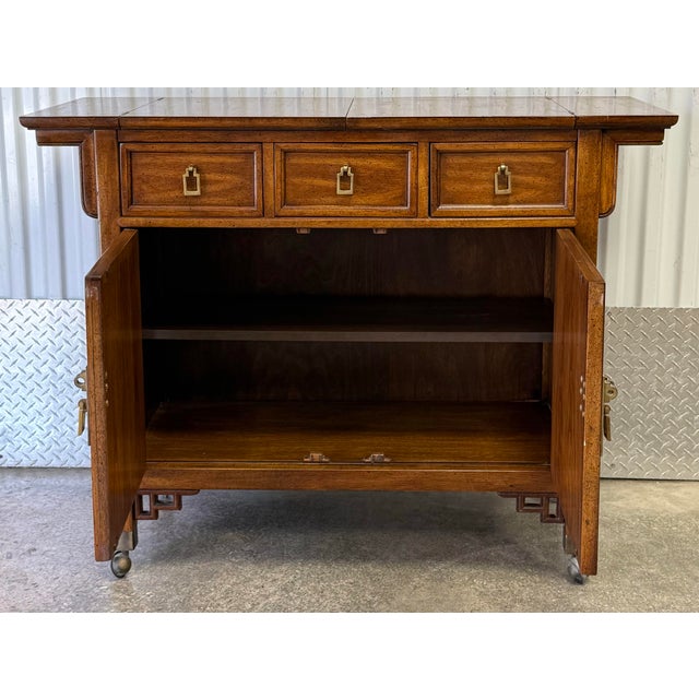 1980s Vintage Century Furniture Hollywood Regency Ming Flip Top Server Cart For Sale - Image 5 of 10