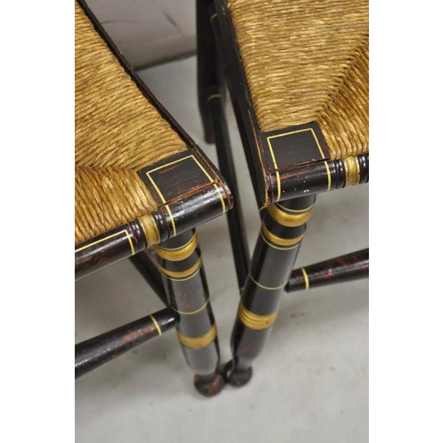 Late 19th Century Antique Hitchcock Black and Gold Harvest Stencil Rush Side Chairs - a Pair For Sale - Image 9 of 11