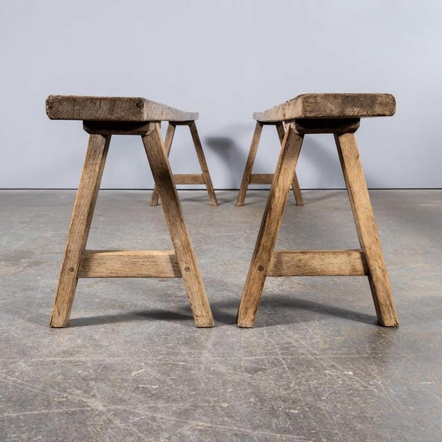 Vintage French Oak Benches, 1940s, Set of 2 For Sale - Image 8 of 13