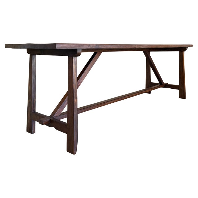 19th Large Spanish Dining or Desk Table with Carved Legs and Wood Stretcher For Sale - Image 15 of 18