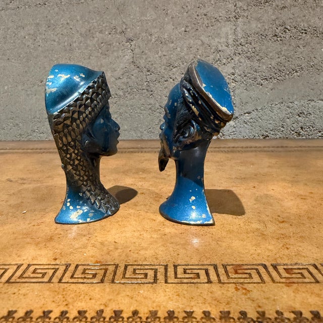 Blue and Gold-Toned Bust Figurines Male & Female Paper Weights For Sale - Image 4 of 15