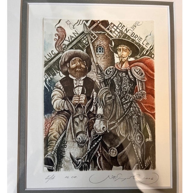 Mid-Century Modern Don Quixote Sancho Panza Signed Ex Libris Etching Proof E/A Luc Van Den Briele For Sale - Image 3 of 6