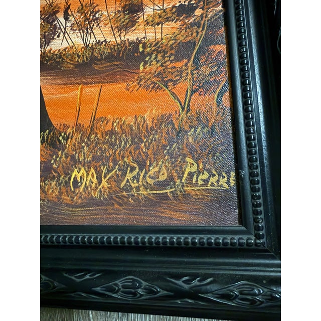 1990s Oil Painting by Max Rico Pierre Scene Vibrant Beach Scene Framed For Sale - Image 4 of 6