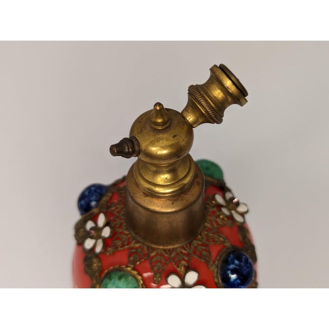Glass Czech Red Cut to Clear Jeweled Atomizer: Ormolu Filigree Floral Design For Sale - Image 7 of 10