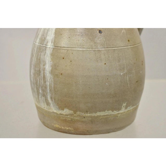 Antique Primitive Stoneware Salt Glazed 8" Bulbous Water Pitcher With Handle For Sale - Image 9 of 11