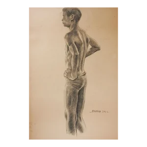 Vintage 1950s Charles Normann Male Charcoal Drawing