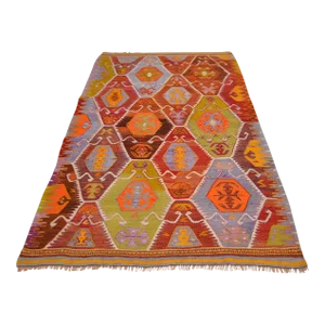 1950s Vintage Turkish Rug Kilim – Handwoven Wool Tribal Rug 4'4"x7'6"