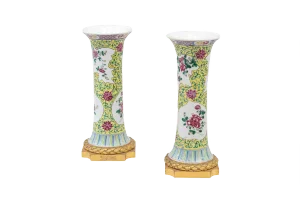 Antique Gu-Form Pink Porcelain Vases, Set of 2