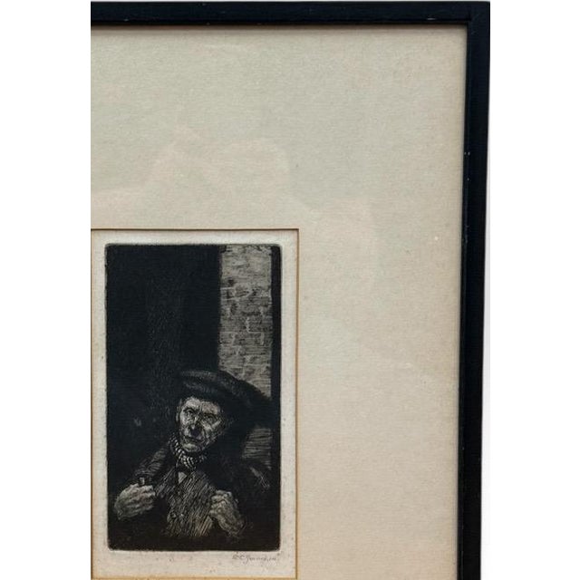 Antique 1914 Original Etching Character Study of a Man With Pipe by Gurnell Charles Jennis For Sale - Image 4 of 7