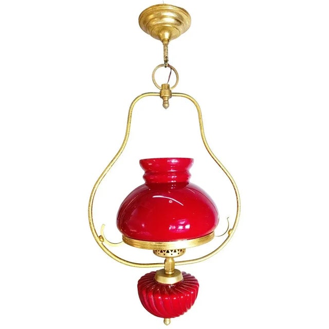 Red Hanging Lamp, 1940s For Sale - Image 4 of 6