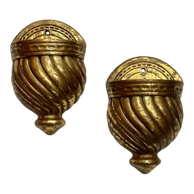 Two Gold Wall Pockets - Opulent Gilded Decor For Sale