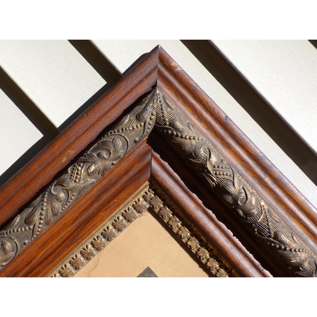 Antique Equestrian Horse Lithograph Print Oak Wood Gilt Gesso Double Frame For Sale - Image 12 of 13