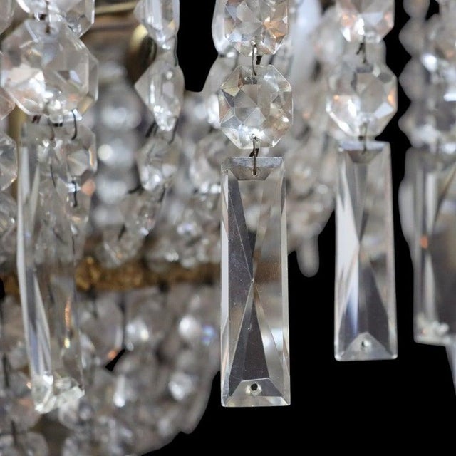 Metal Antique French Brass & Cut Crystal 3-Light Chandelier C1920 For Sale - Image 7 of 9