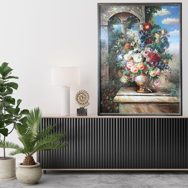 Large and impressive hand painted original oil painting on stretched canvas depicting a Renaissance-style still life of...