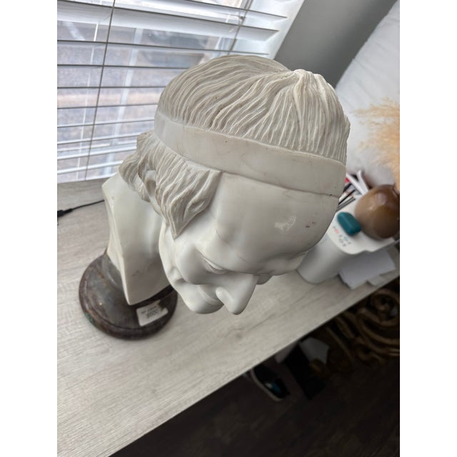1960s Large Neoclassical Classical Male Bust Sculpture – White Stone/Marble on Black Marble Base For Sale - Image 4 of 12