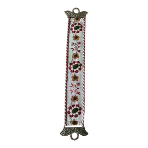 Vintage Miniature Embroidered Bell Pull With Brass Ornaments