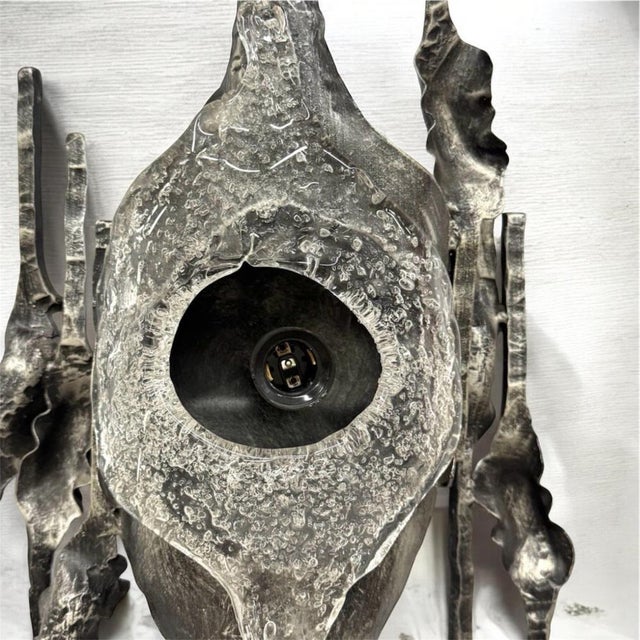 Brutalist Wall Lamp in Iron and Glass by Hans Ehrich, 1960s For Sale - Image 4 of 5