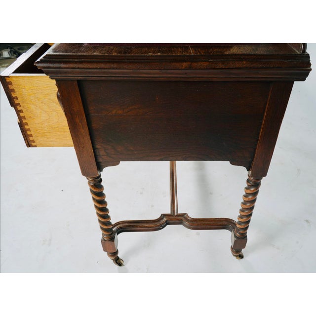 Burgundy Antique Barley-Twist Oak Writing Desk With Burgundy Leather Top, Jacobean Revival Circa 1890 For Sale - Image 8 of 8