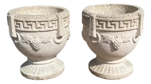 Vintage Greek Classical Style Concrete Greek Key Garden Flower Planter Pot, Pair