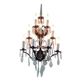 Nine-Light Gilded Iron and Crystal Wall Lamp, 1960s For Sale