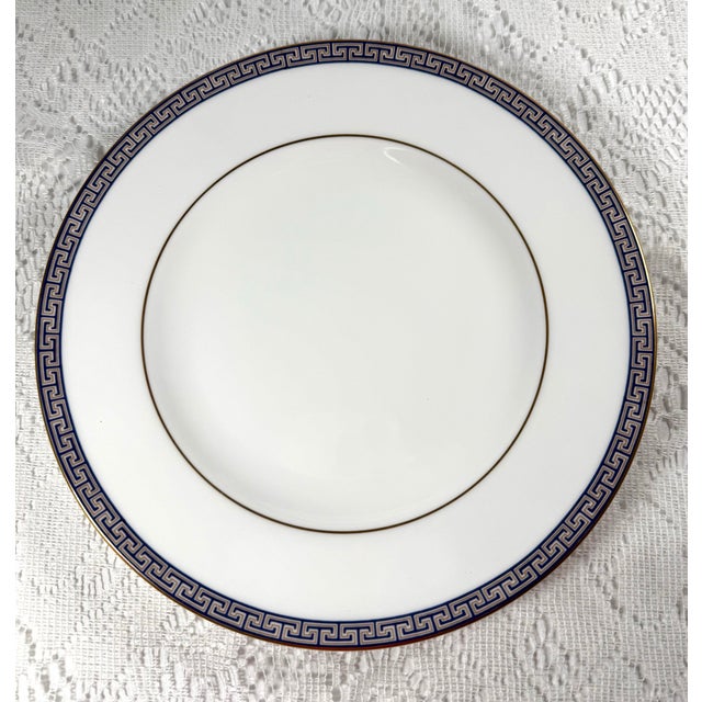 Wedgwood Vintage Wedgwood Palatia Dinner Plate 10 3/4” Bone China England R4700 Blue Gold Greek Key-Set of Two For Sale - Image 4 of 5