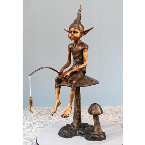 Metal Fishing Pixie in Bronze For Sale - Image 7 of 11