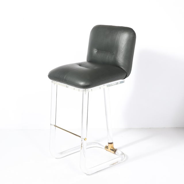 Mid-Century Leon Frost Tubular Stools in Lucite, Brass & Holly Hunt Leather For Sale - Image 10 of 18